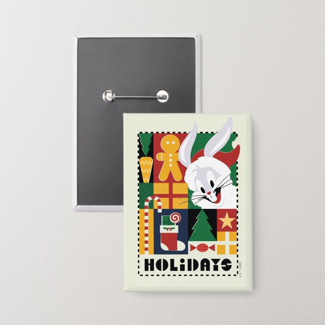 Chapa BUNNY™ Holidays Badge de LOONEY TUNES™ BUGS BUNNY™ (Anverso/Reverso)