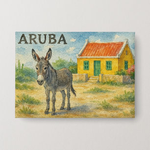 Chapa Burro de Aruba con casa cunucu amarilla acuarela