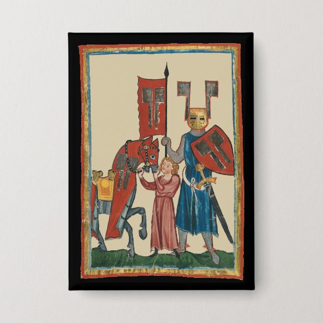 Chapa Caballero y escudero, arte medieval del siglo XIV (Anverso)