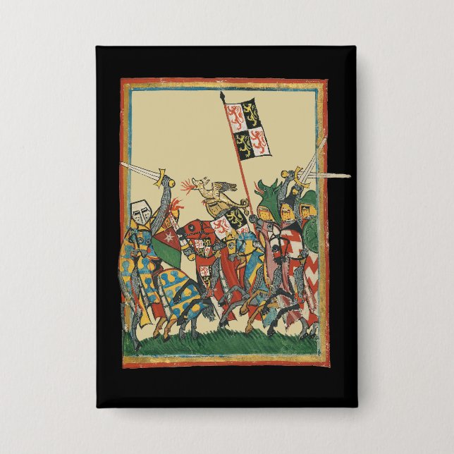 Chapa Caballeros cargando, Manesse del Codex del Siglo X (Anverso)