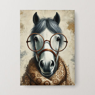 Chapa Caballo elegante con gafas - Divertido arte vintag