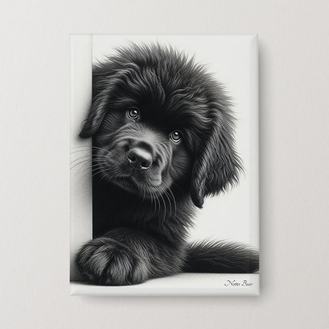 Chapa Cachorro curioso de Terranova negro asomándose (Anverso)
