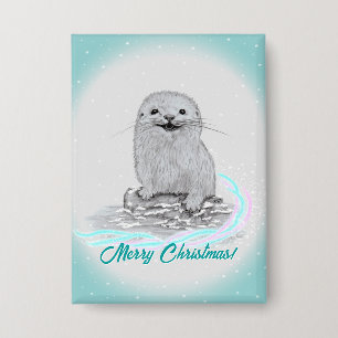 Chapa Cachorro de Nutria Marina Blanca Adorable, Feliz N