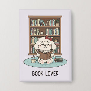 Chapa Cachorro de Poodle Adorable "Amante de Libros" Bot