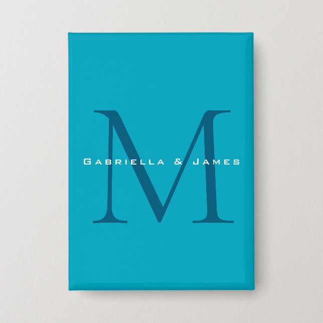 Chapa Calligrafía monogramada Azure Blue Modern Plain (Anverso)