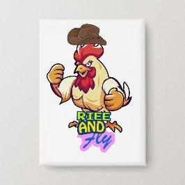 Chapa Camiseta "Gallo Divertido Levántate y Vuela”