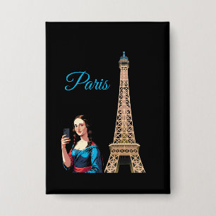 Chapa Camiseta MONA LISA TOMANDO SELFIE SURREAL PARÍS