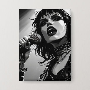 Chapa Cantantes góticos punk de estilo cómic gráfico BW 