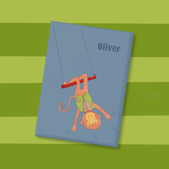 Chapa Cartoon Monkey Trapezist Kid Blue Button (Cartoon monkey trapeze artist kid blue personalized pin button . )