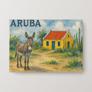 Chapa Casa cunucu amarilla de Aruba con burro acuarela
