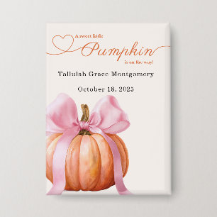 Chapa Chico Calabacín Baby Shower – Otoño con Lazo Rosa