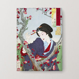 Chapa Chinoiserie Dama Japonesa y Flor de Cerezo Roja