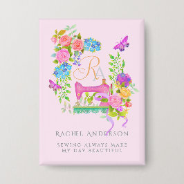 Chapa Cinta de coser floral monograma rosa