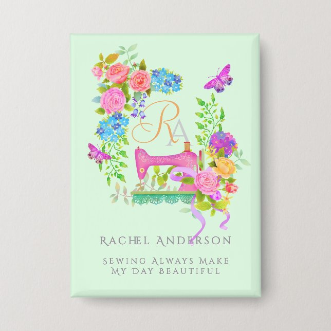 Chapa Cinta de costura Floral Monograma Verde (Anverso)