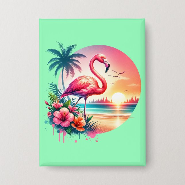 Chapa Clipart Atardecer Flamenco Rosa-93938 (Anverso)