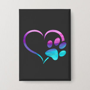 Chapa Corazón de Huella de Perro Cyan Púrpura