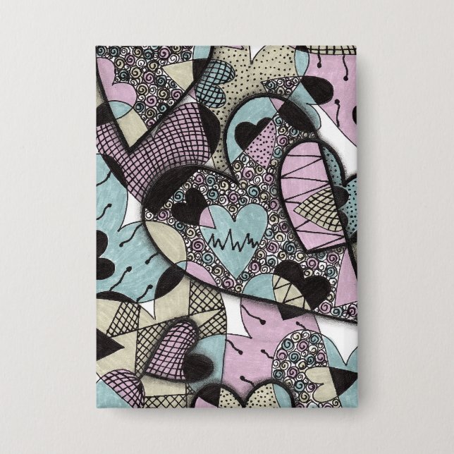 Chapa Corazones caprichosos de Zentangle Pastel Patrón d (Anverso)