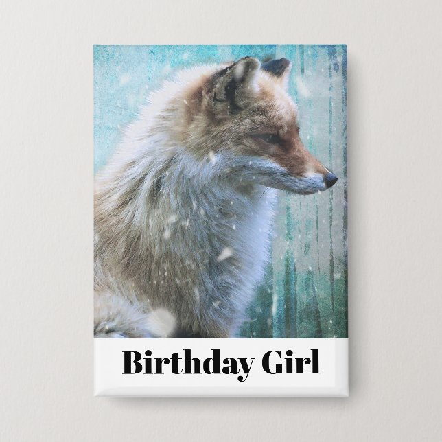 Chapa Corte Furry Fox en Blue Grunge Back Birday Chica (Anverso)