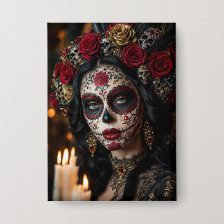 Chapa Crimson Rose Calavera – Elegante Día de Muertos