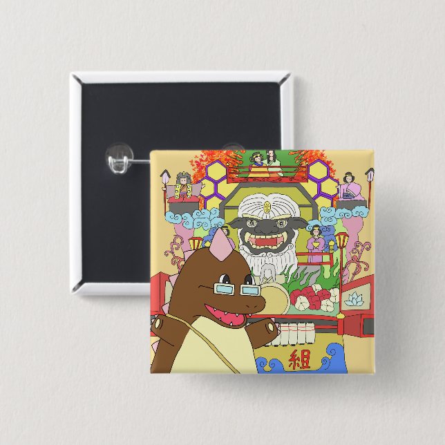 CHAPA CUADRADA 道の駅くじ　やませ土風館オリジナルキャラクターどっふぅくん　スクエア缶バッジ (Anverso y reverso)