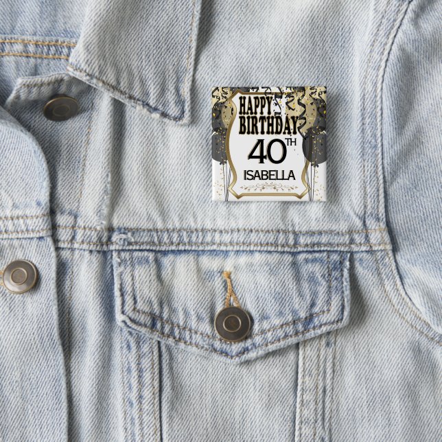 Chapa Cuadrada 00.º Nacimiento y Edad - Negro y Oro (In situ)