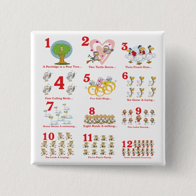 Chapa Cuadrada 12 duodécimo días de navidades completos (Anverso)