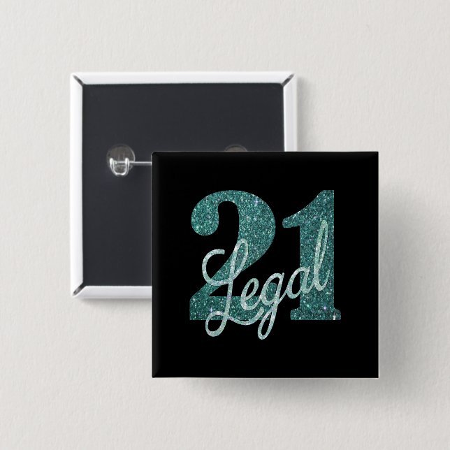 Chapa Cuadrada 21 y legal | Green Faux Purpurina 21º cumpleaños (Anverso y reverso)