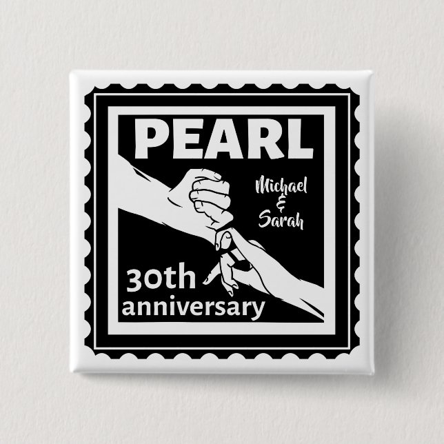 Chapa Cuadrada 30.º aniversario boda negro y blanco romántico (Anverso)