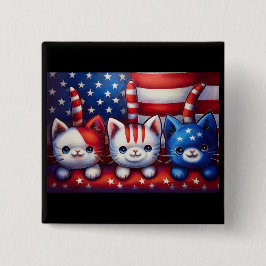 Chapa Cuadrada 3 Patriotic Kittens With American Flag