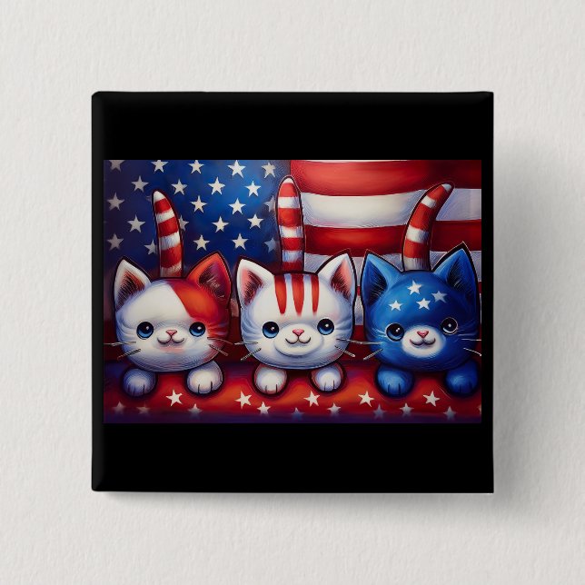 Chapa Cuadrada 3 Patriotic Kittens With American Flag (Anverso)