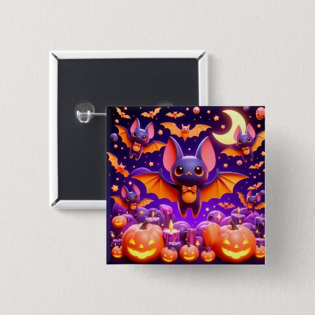 Chapa Cuadrada 3D bats pumpkins halloween (Anverso y reverso)