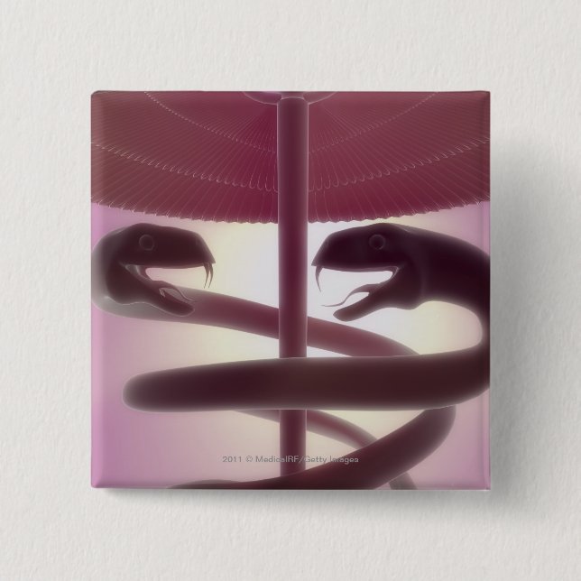 Chapa Cuadrada 3d rindió el caduceo médico (Anverso)