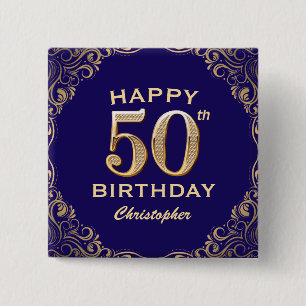 Chapa Cuadrada 50.º Purpurina azul y oro de la Marina del Partido