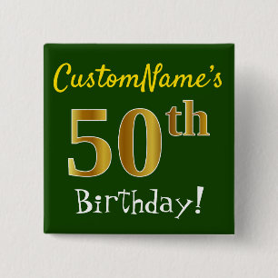 Chapa Cuadrada 50.o cumpleaños del oro verde, falso, con nombre