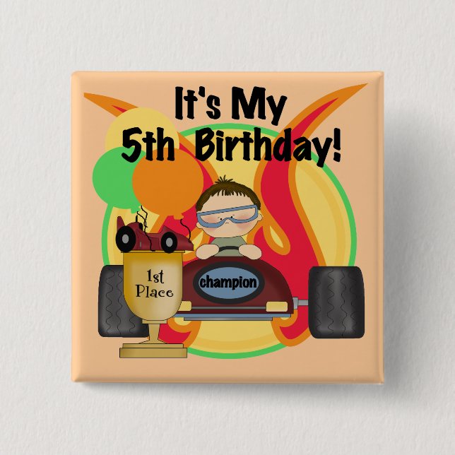 Chapa Cuadrada 5tas camisetas y regalos del cumpleaños del coche (Anverso)