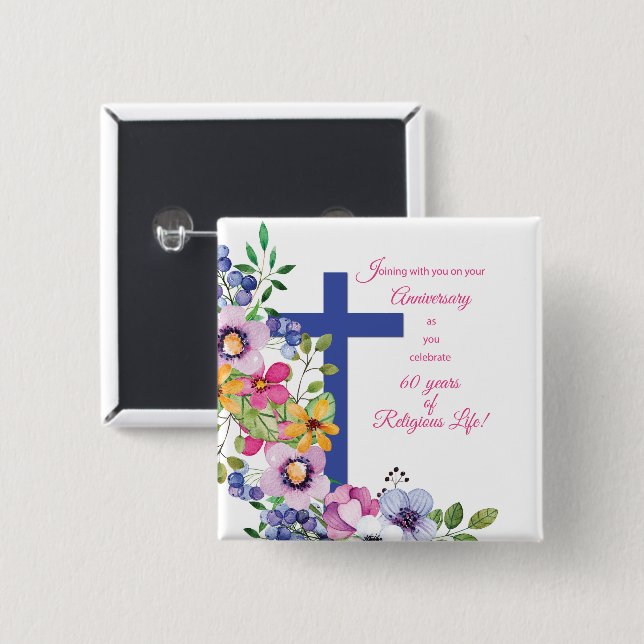 Chapa Cuadrada 60° Aniversario, monja, Cruz de la Vida Religiosa (Anverso y reverso)