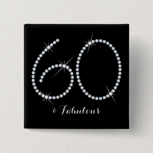 Chapa Cuadrada 60.o cumpleaños del falso diamante de imitación (Anverso)