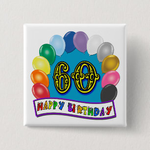 Chapa Cuadrada 60.o Mercancía de los globos del feliz cumpleaño