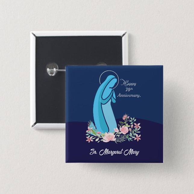 Chapa Cuadrada 70° aniversario de la vida religiosa de una flor r (Anverso y reverso)