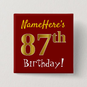 Chapa Cuadrada 87.o cumpleaños del oro rojo, falso, con nombre de