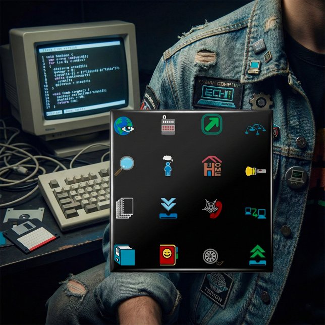 Chapa Cuadrada 90s Retro Tech and Web Icon Pattern (Subido por el creador)