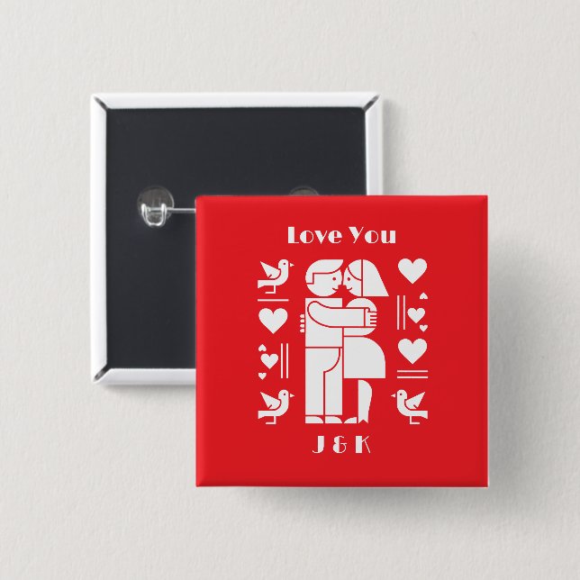 Chapa Cuadrada A modern Bauhaus personalized Valentine’s Day (Anverso y reverso)