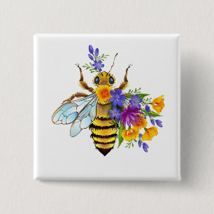 Chapa Cuadrada Abeja de flor con plantas silvestres