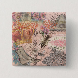 Chapa Cuadrada Abeja Reina Vintage Hermoso Collage