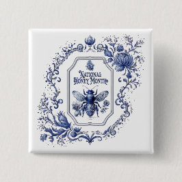 Chapa Cuadrada Abeja y flores de miel azul Delft