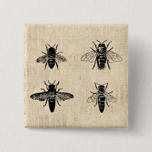 Chapa Cuadrada Abejas Ilustracion Antiguo Bee Art Diseño de épo
