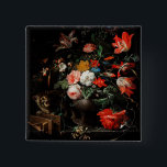 Chapa Cuadrada Abraham Mignon El Bouquet Girado. Floral<br><div class="desc">Botón "El Bouquet girado" de Abraham Mignon. Arte renacentista floral.</div>