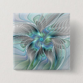 Chapa Cuadrada Abstract Blue Green Butterfly Fantasy Fractal Art