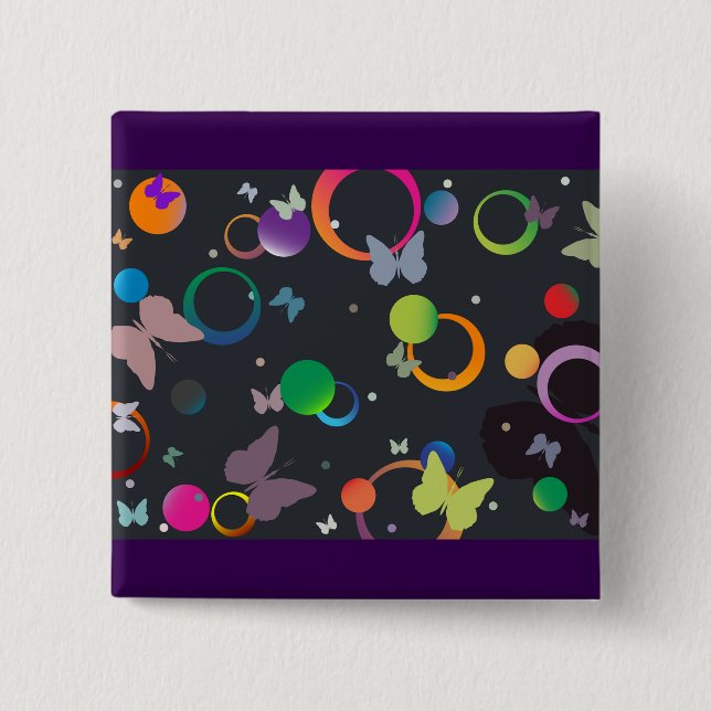 Chapa Cuadrada Abstract Butterflies and Geometric Circles Pattern (Anverso)