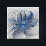 Chapa Cuadrada Abstracto Flor de arte fractal de color gris azul<br><div class="desc">Flor de fantasía única con tonos azules y grises,  abstractos y elegantes. Diseñar para tu botón y más.</div>